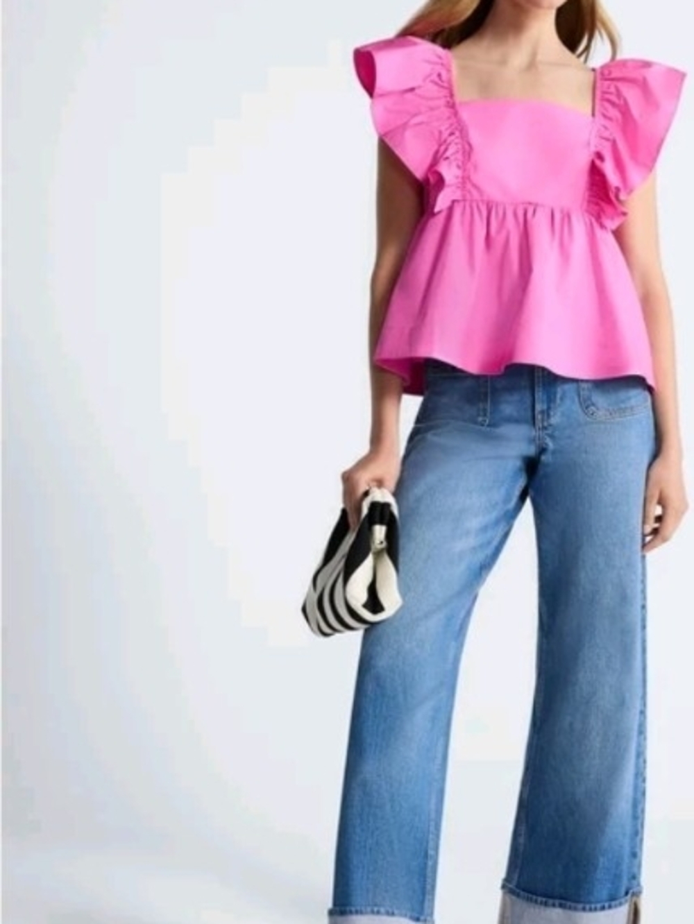 Free Assembly Pink Ruffle Sleeve Square Neck Top Size S (4-6) NWT